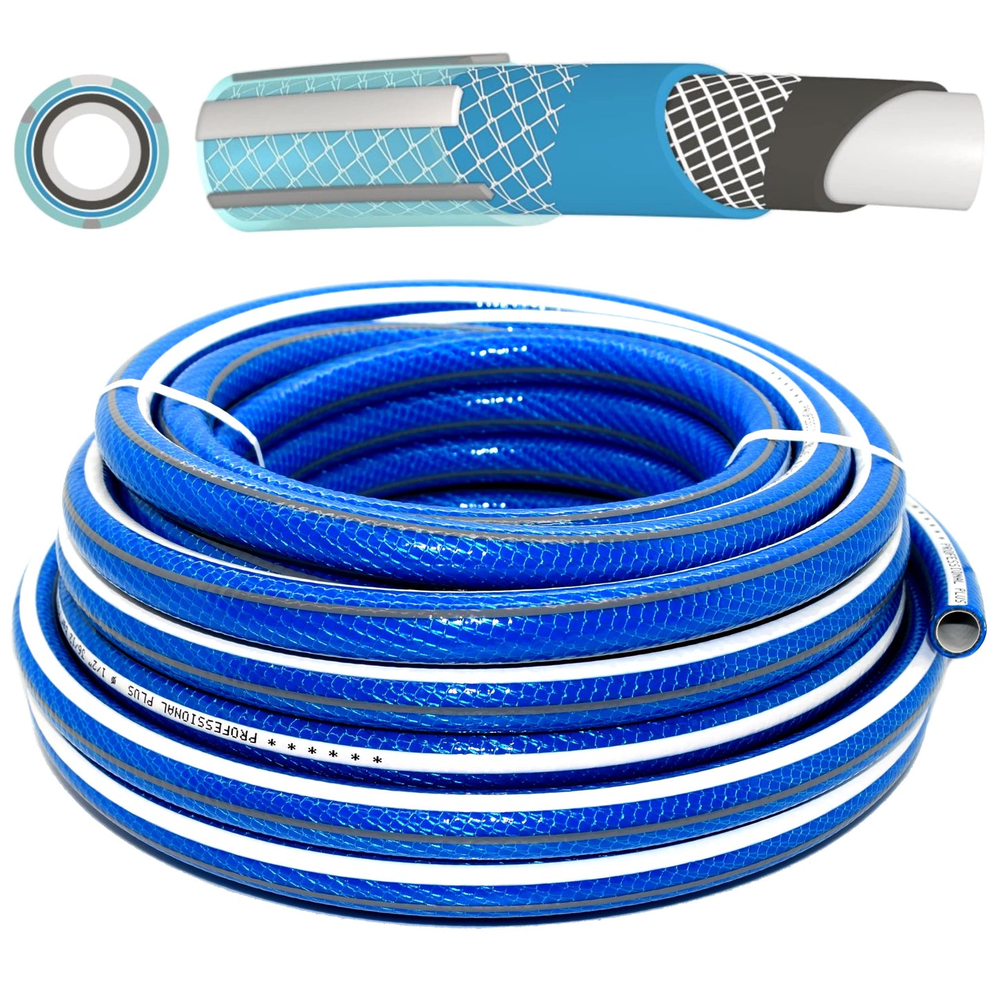 Garden Hose Pipe, 50 m / 164 ft Long, Premium Non-Kinking Reinforced 6 Layer Non-Toxic 1/2" Watering Irrigation Hosepipe (Blue)