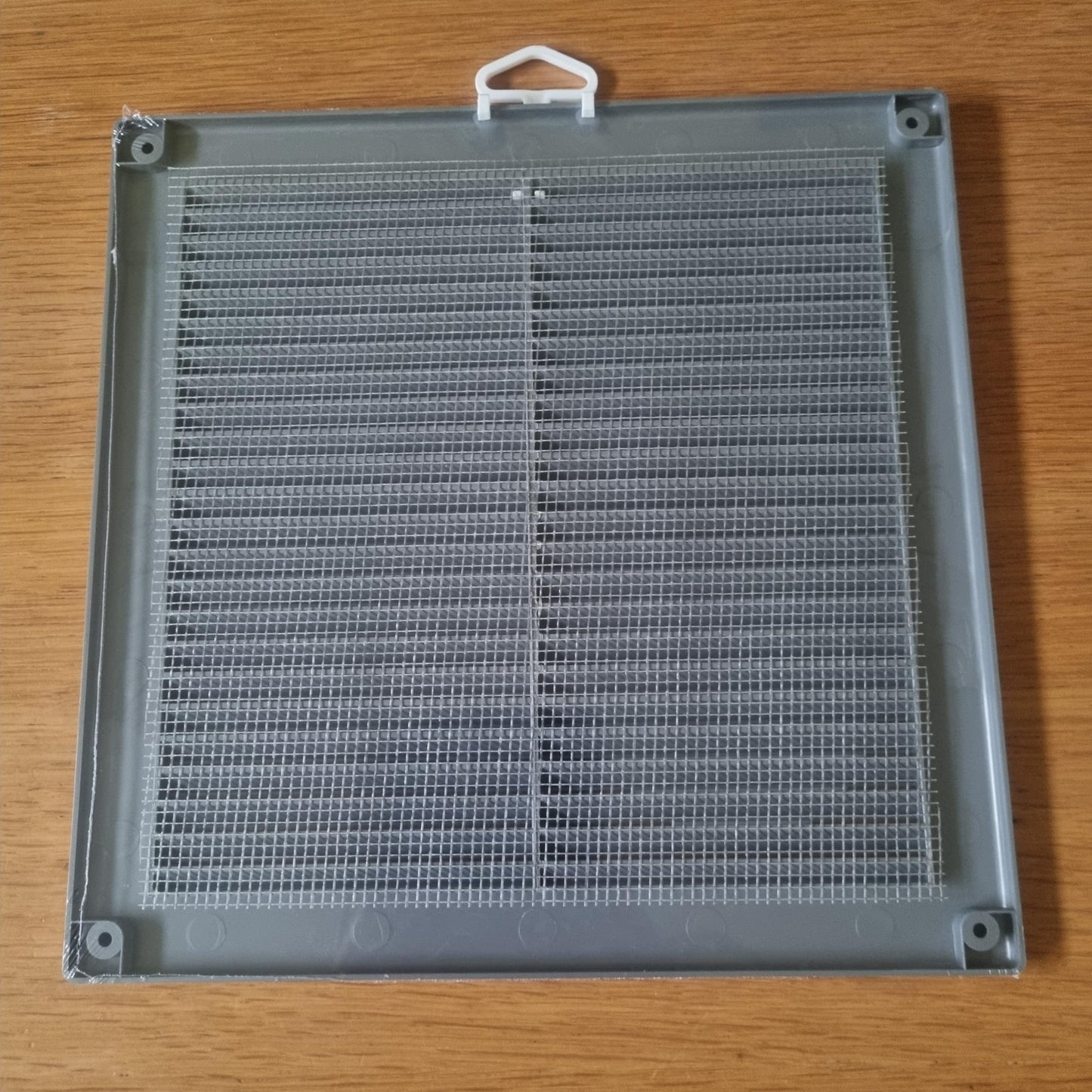Silver Louvred Wall Vent Grille with Flyscreen and Screw Covers, 250 x 250 mm, Air Ventilation Duct Cover with Flat Back