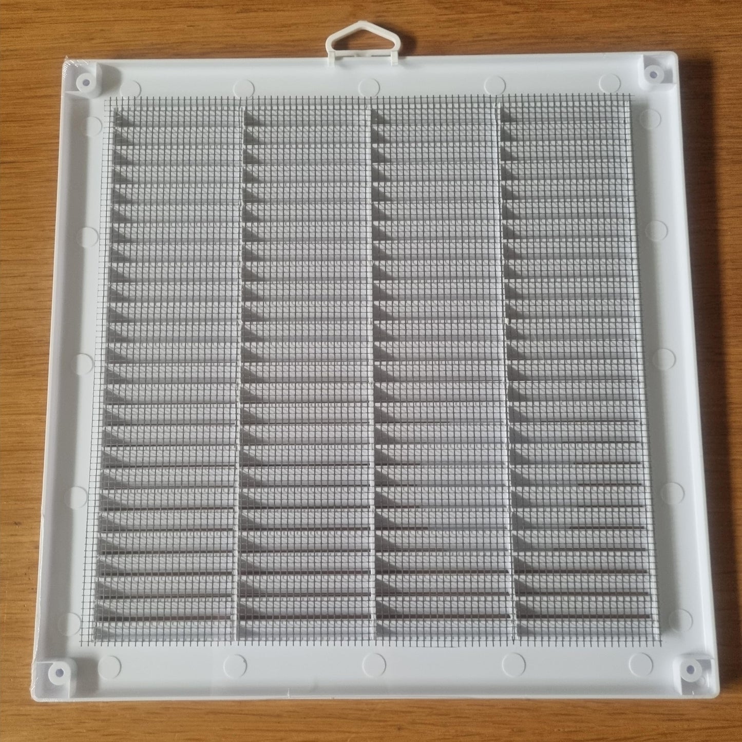 White Louvred Wall Vent Grille with Flyscreen and Screw Covers, 300 x 300 mm, Air Ventilation Duct Cover with Flat Back