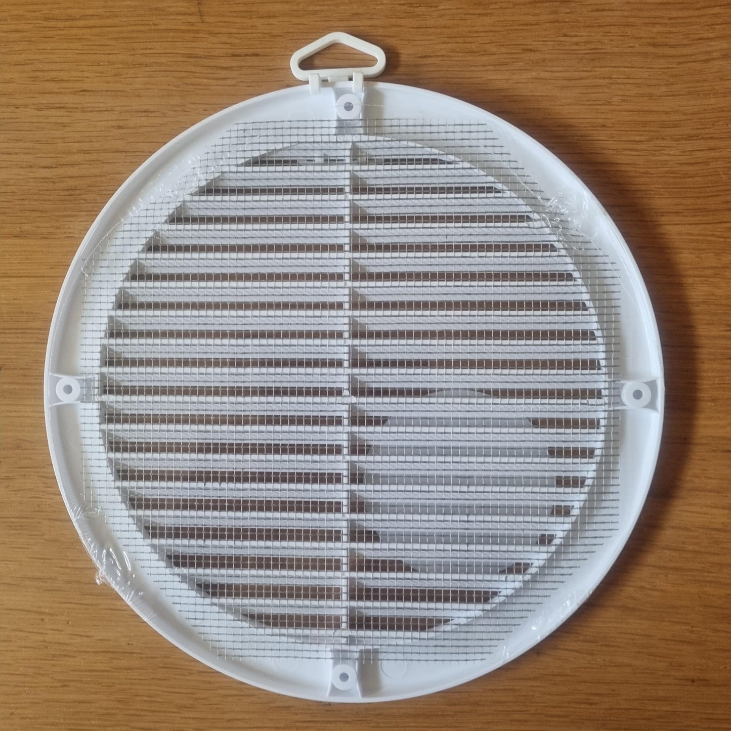 White Louvred Wall Vent Grille with Flyscreen and Screw Covers, 200 mm / 8 in, Air Ventilation Duct Cover with Flat Back