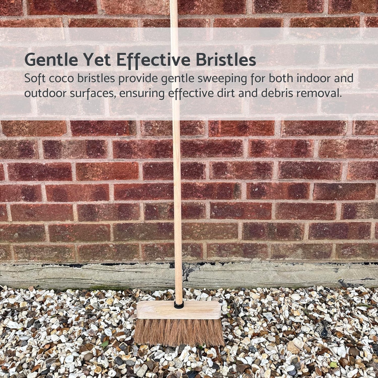10-Inch Natural Soft Coco Sweeping Broom with Wooden Handle - Eco-Friendly Soft Bristle Sweeping Brush