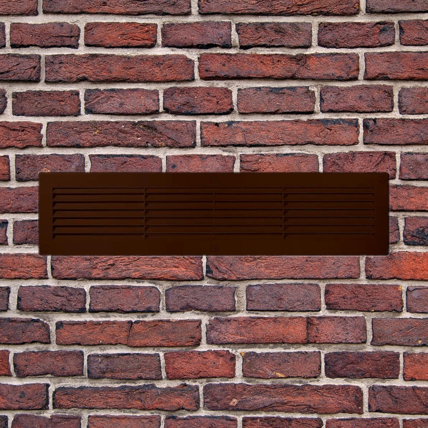 Brown Louvred Wall Vent Grille with Flyscreen and Screw Covers, 460 x 110 mm, Air Ventilation Duct Cover with Flat Back