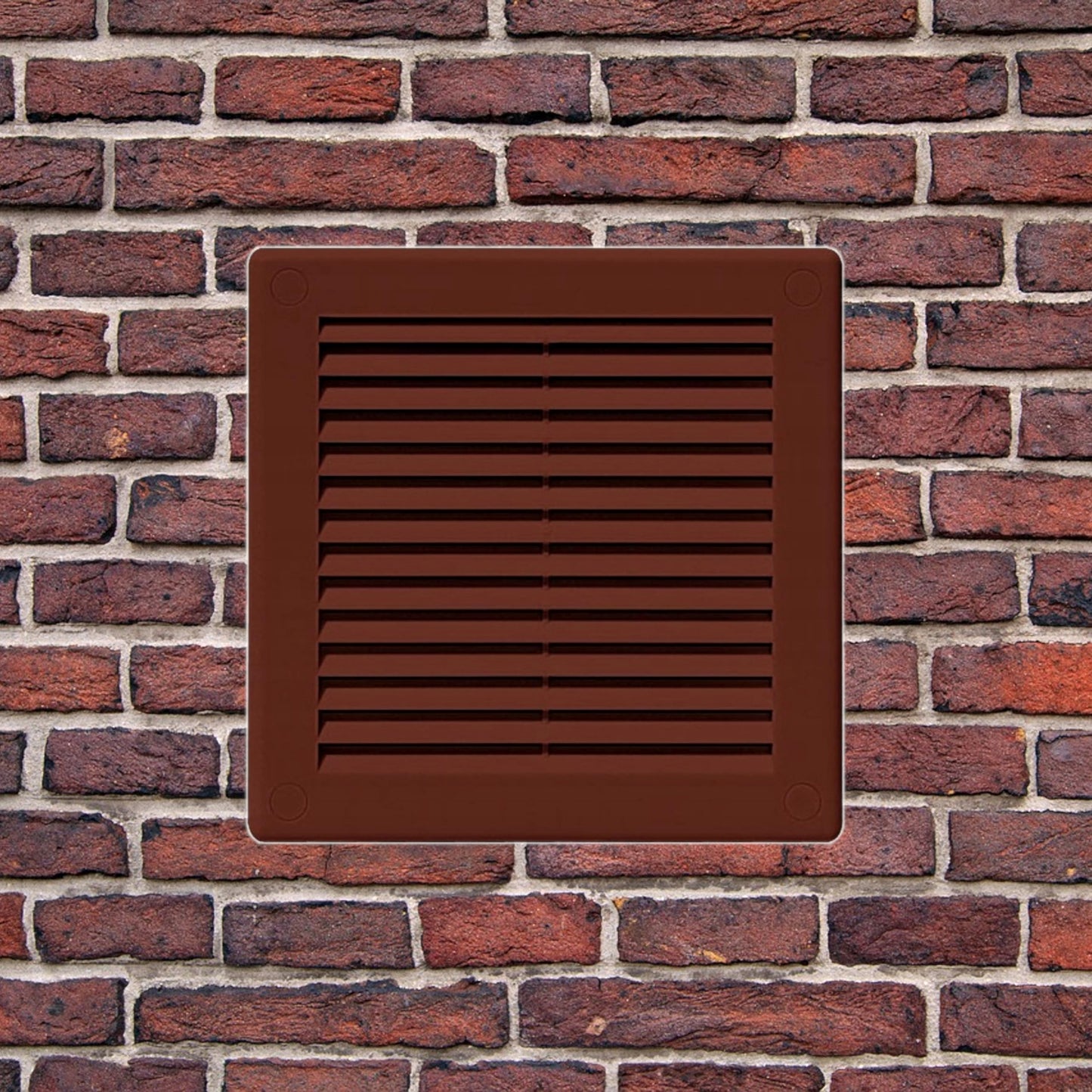 Brown Louvred Wall Vent Grille with Flyscreen and Screw Covers, 200 x 200 mm, Air Ventilation Duct Cover with Flat Back