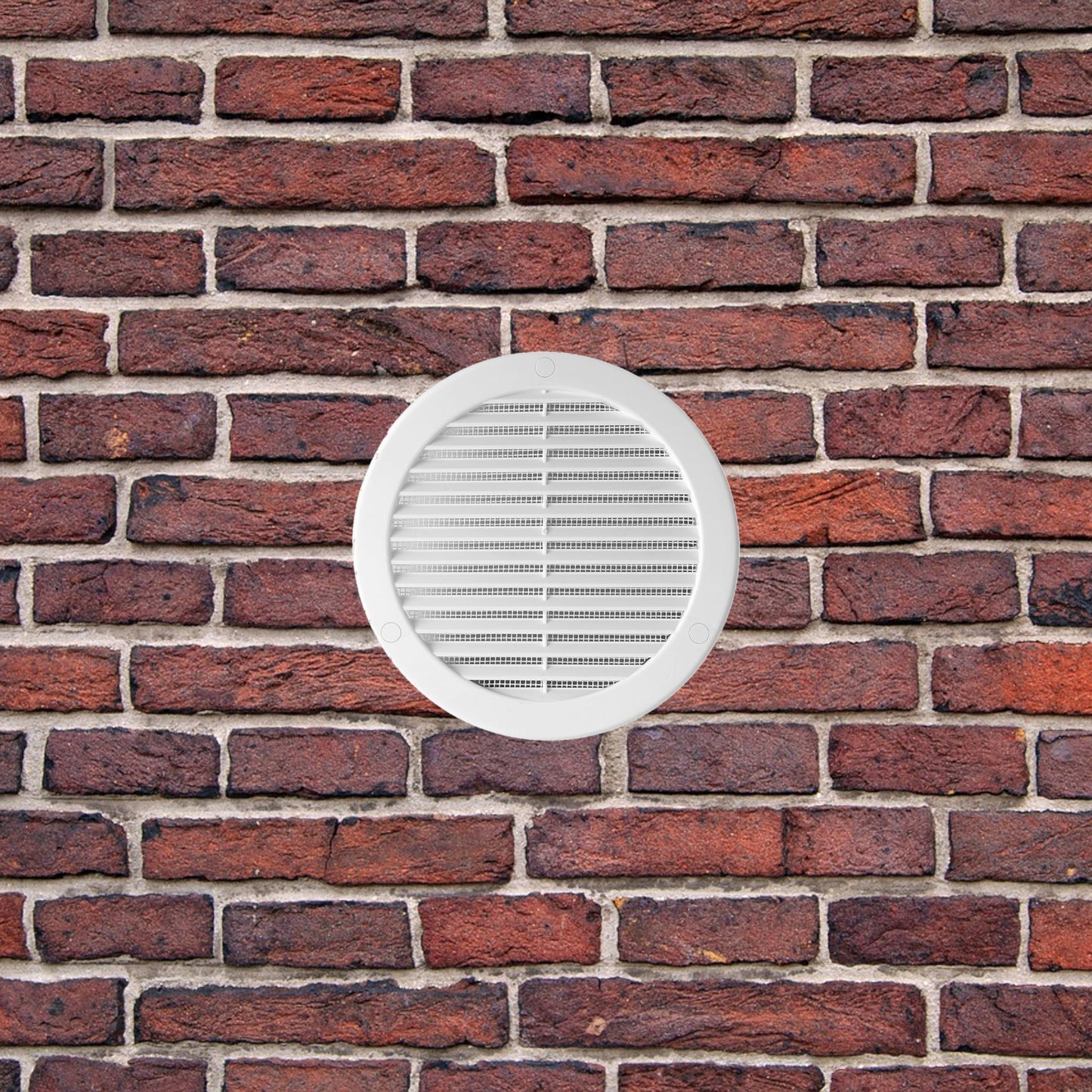 White Louvred Wall Vent Grille with Flyscreen and Screw Covers, 100 mm / 4 in, Air Ventilation Duct Cover with Flat Back