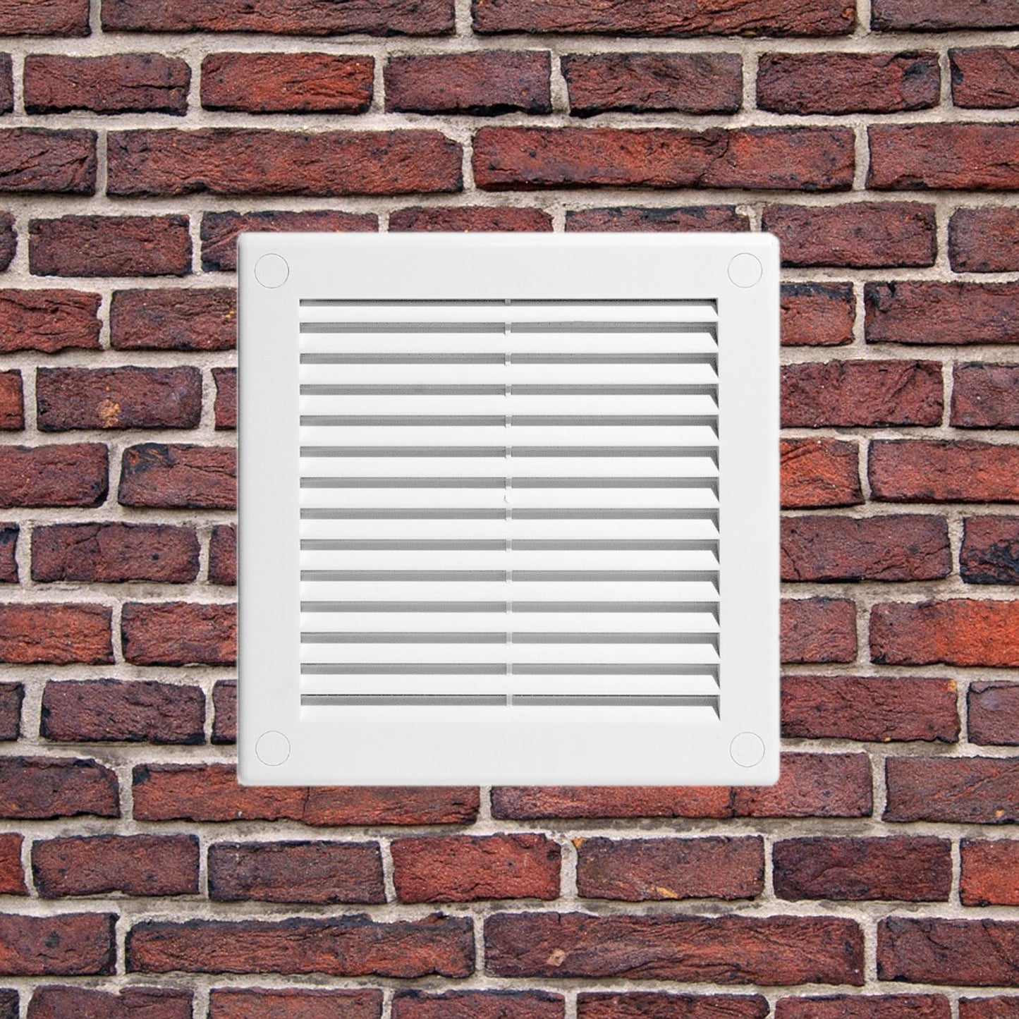 White Louvred Wall Vent Grille with Flyscreen and Screw Covers, 200 x 200 mm, Air Ventilation Duct Cover with Flat Back