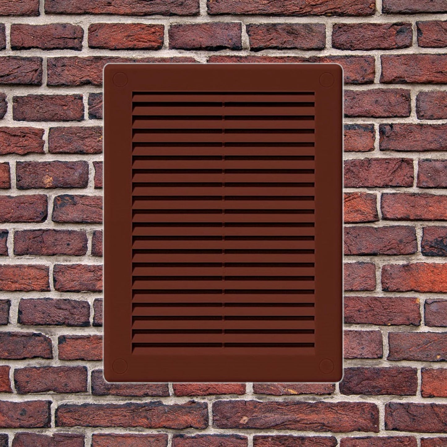 Brown Louvred Wall Vent Grille with Flyscreen and Screw Covers, 150 x 200 mm, Air Ventilation Duct Cover with Flat Back