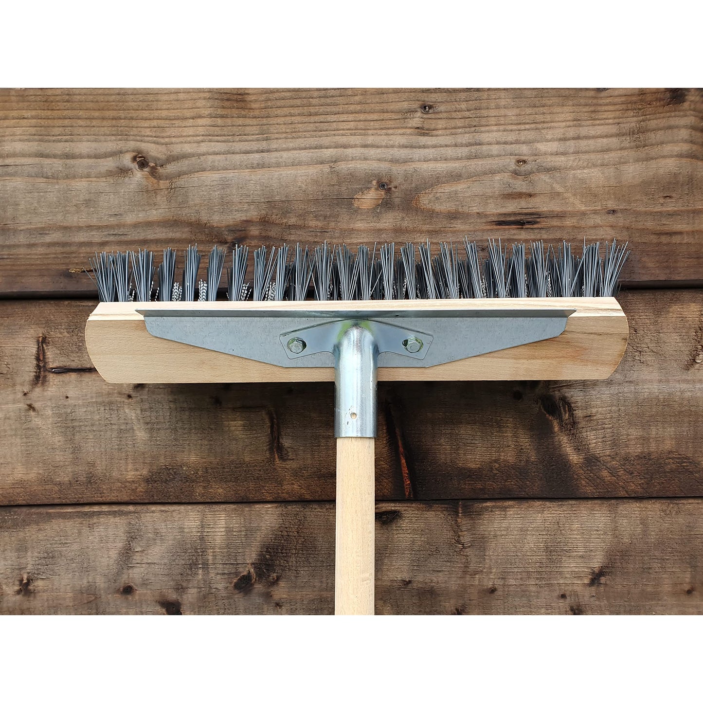 Heavy Duty Garden Broom Outdoor 40 cm / 15.5 in Stiff Hard Brush & Metal Scraper for Sweeping Stable, Yard - 115 cm Long Handle