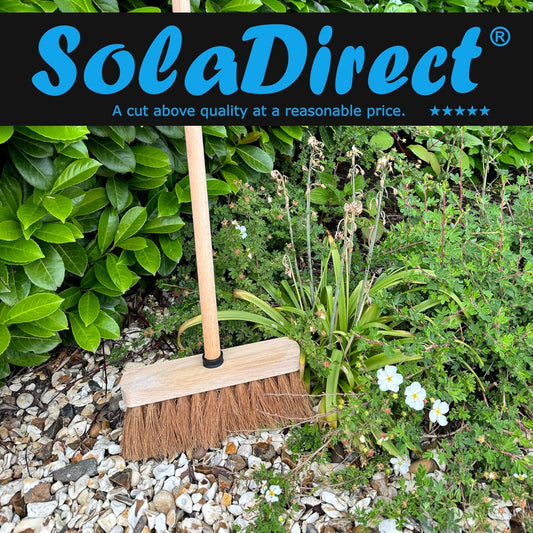 12-Inch Natural Soft Coco Sweeping Broom with Wooden Handle - Eco-Friendly Soft Bristle Sweeping Brush