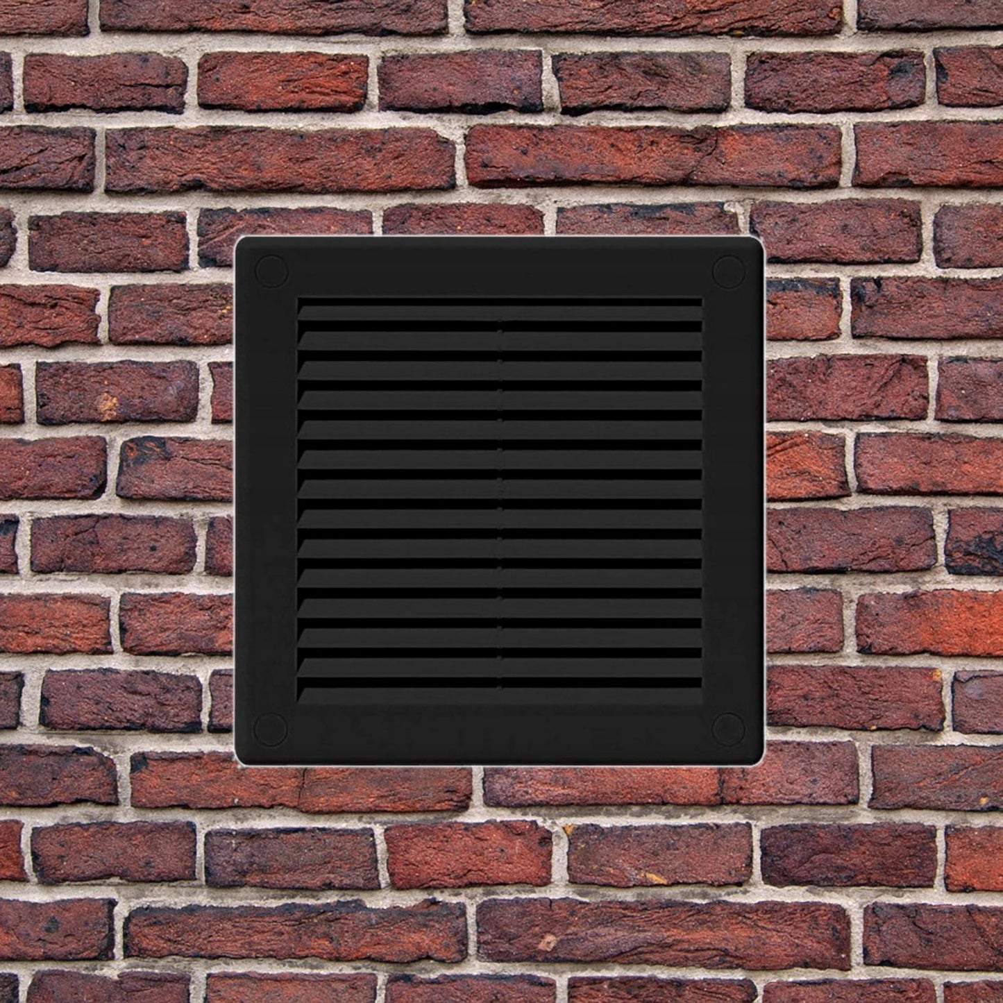Black Louvred Wall Vent Grille with Flyscreen and Screw Covers, 200 x 200 mm, Air Ventilation Duct Cover with Flat Back