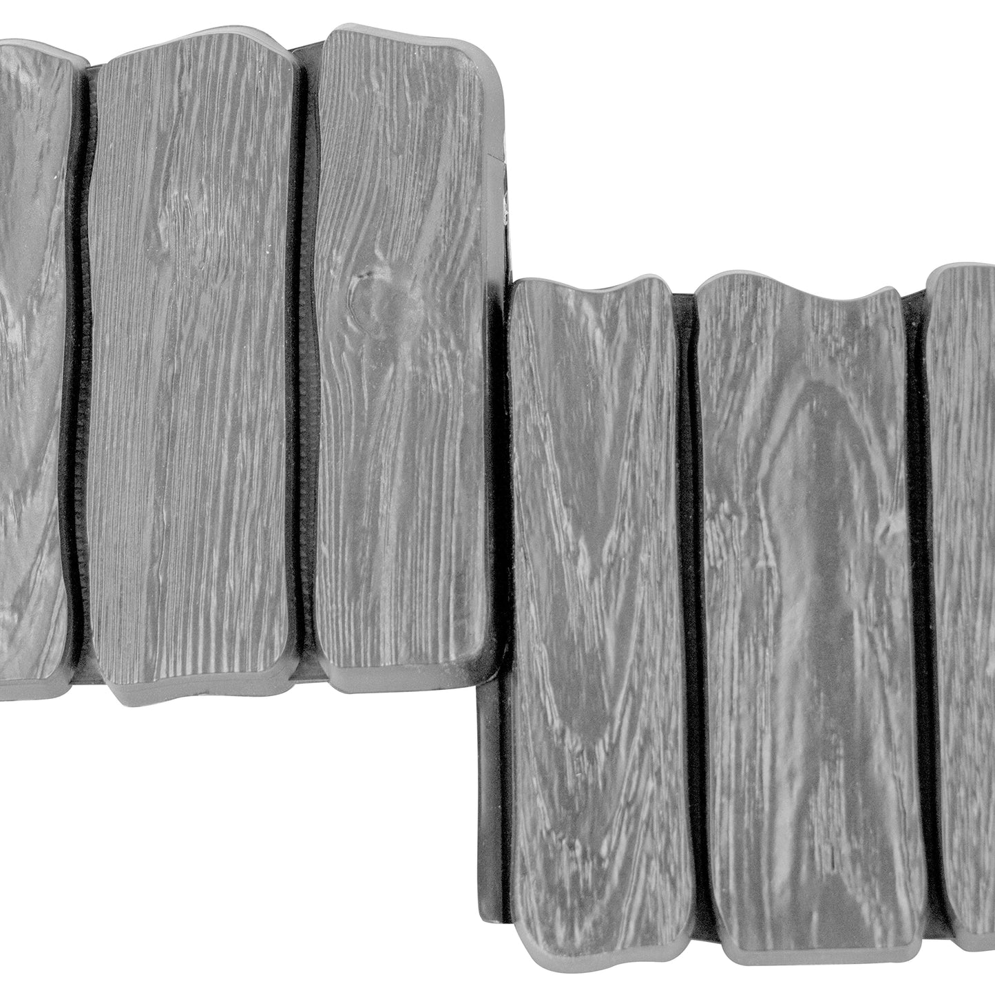 Grey Lawn Edging Border - 2.26 m / 7.4 ft Long Garden Palisade with Wood Bark Effect - Fencing with Ground Stakes
