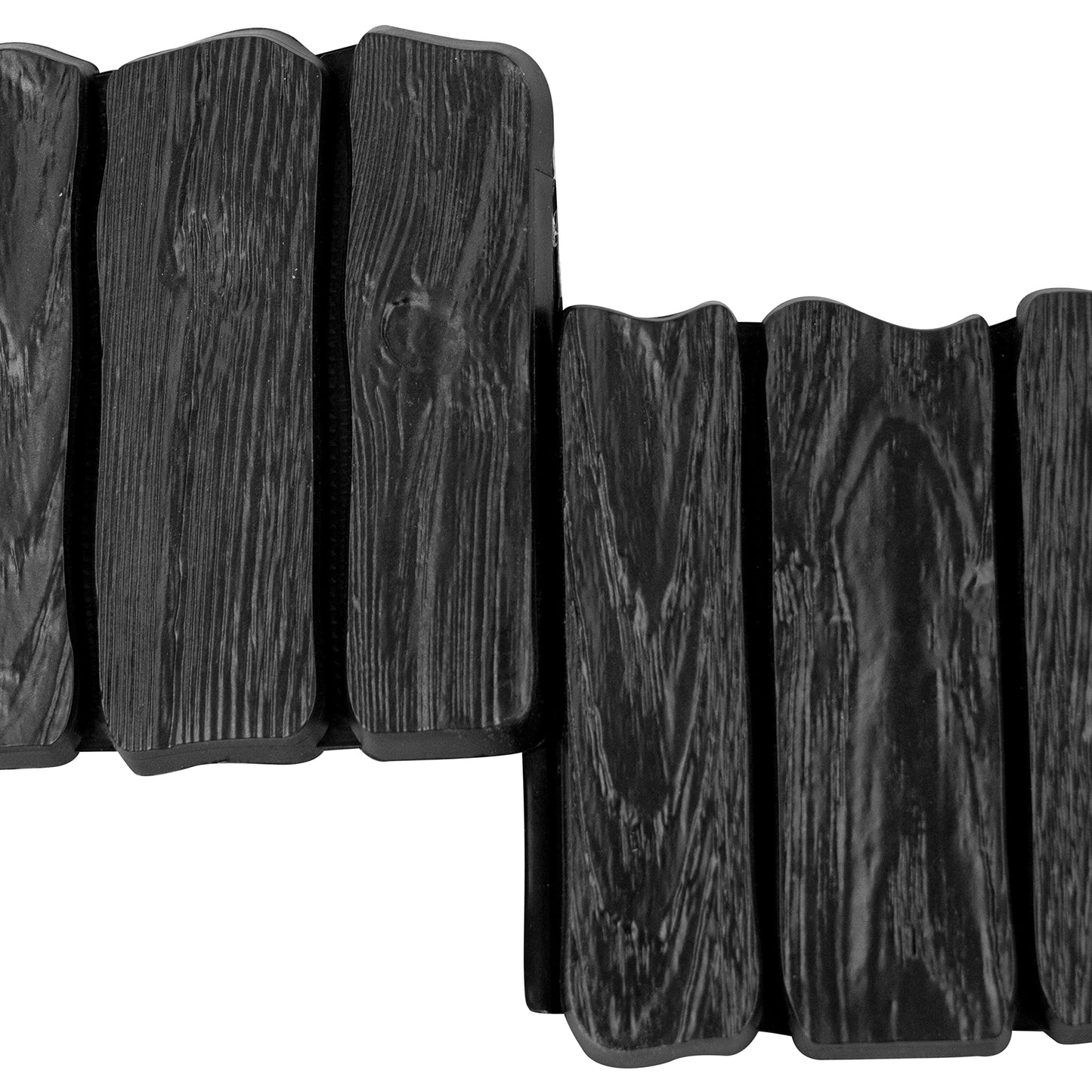 Black Lawn Edging Border - 2.26 m / 7.4 ft Long Garden Palisade with Wood Bark Effect - Fencing with Ground Stakes