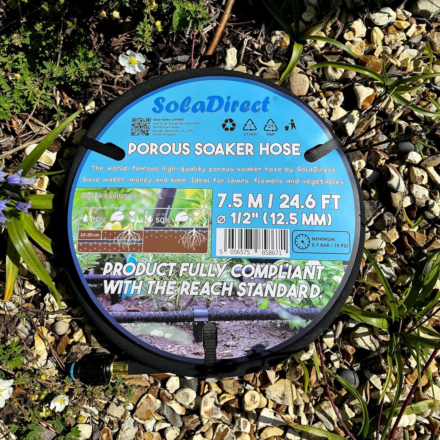 Soaker Hose, Porous Pipe, 7.5 m / 24.6 ft Long with Connectors, REACH Compliant, Water Saving up to 70%