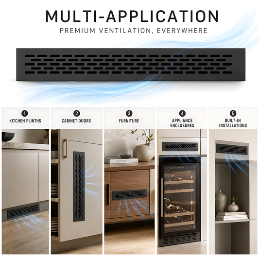 Rectangular Metal Ventilation Grille 460 x 65mm - Black Matt Colour - Air Vent Cover, 485 x 80mm Overall, 15mm Flange