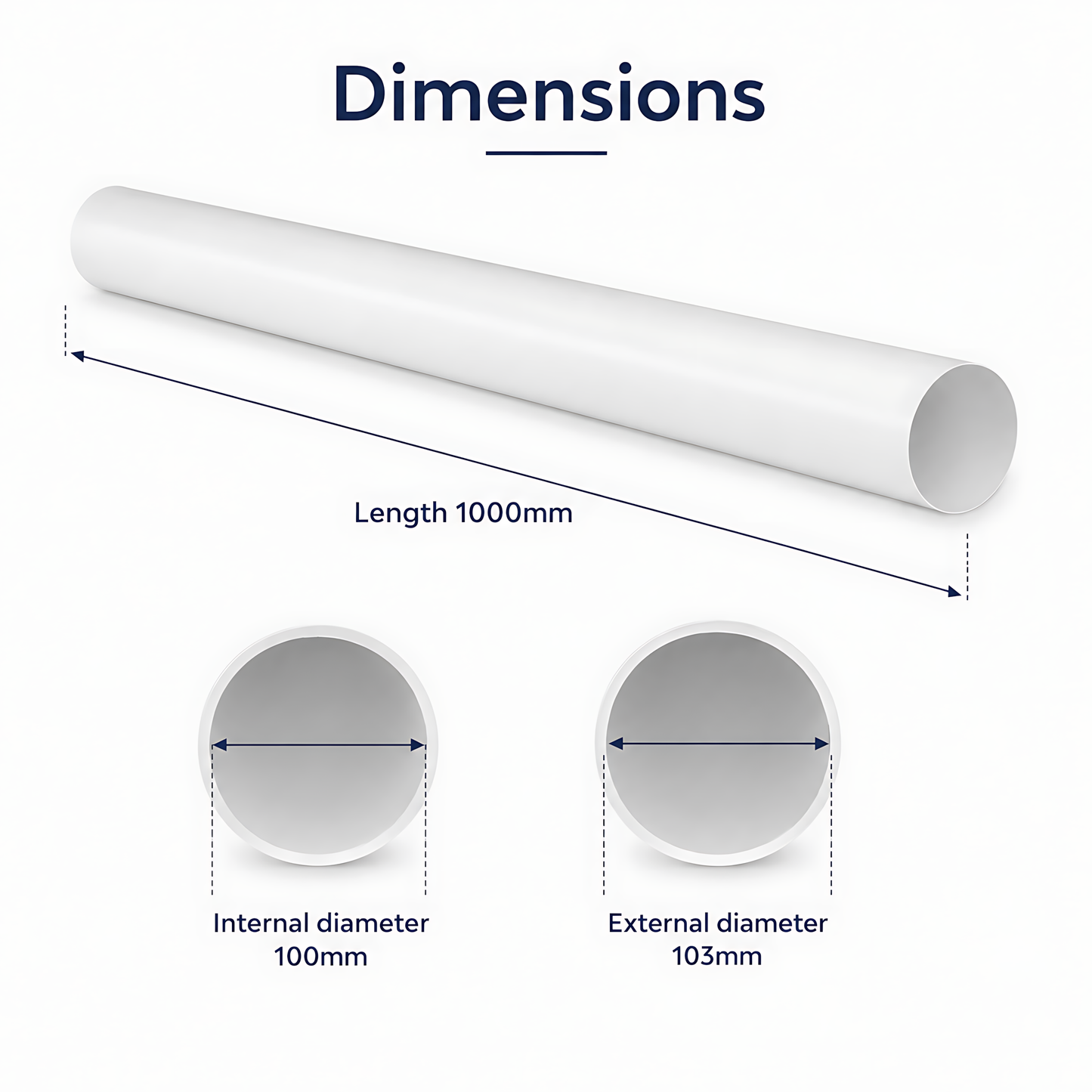 Rigid Round PVC Ventilation Duct 100mm x 1000mm for Extractor Fans, Bathrooms, Kitchens, Utility Rooms - 40 C Thermal Resistance