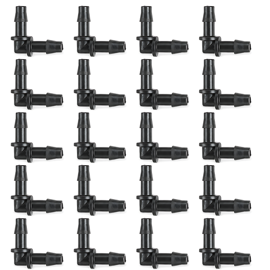 4mm Elbow Micro Irrigation Fittings - Pack of 20 Barbed Right-Angle Connectors for Drip Line, Micro Tube, Pots, Greenhouse