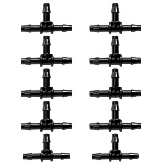 4mm Tee Micro Irrigation Fittings - Pack of 10 Barbed T Connectors for Drip Line, Micro Tube, Pots, Greenhouse, Raised Beds
