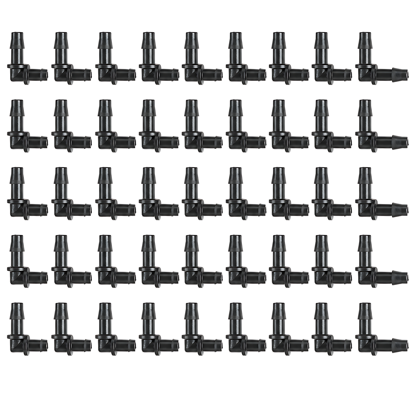 4mm Elbow Micro Irrigation Fittings - Pack of 50 Barbed Right-Angle Connectors for Drip Line, Micro Tube, Pots, Greenhouse