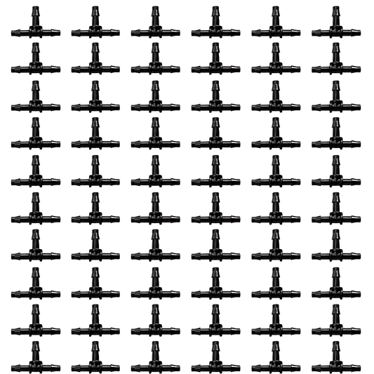 4mm Tee Micro Irrigation Fittings - Pack of 50 Barbed T Connectors for Drip Line, Micro Tube, Pots, Greenhouse, Raised Beds