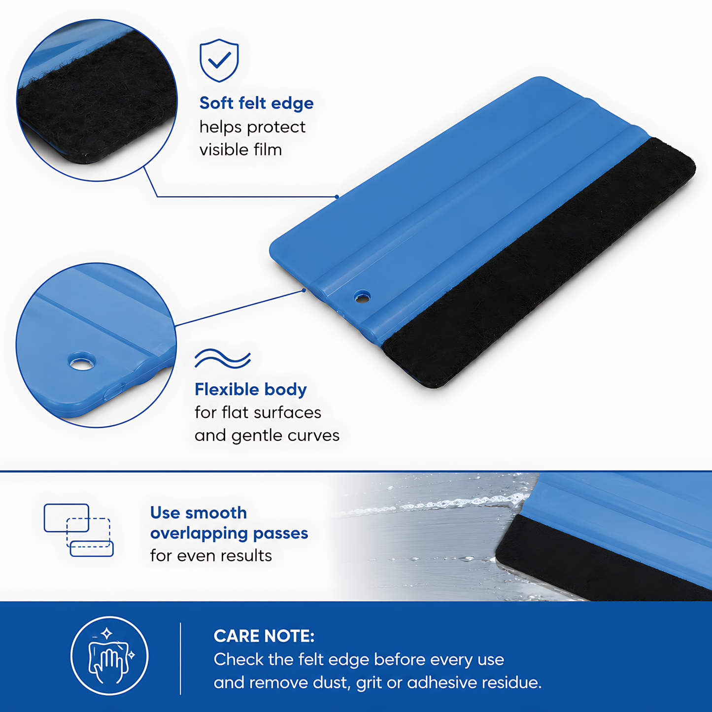 2 x Felt Edge Vinyl Wrap Squeegee 125 x 80mm for Car Decals, Window Film, Vinyl Wraps, Graphics and Stickers Applicator