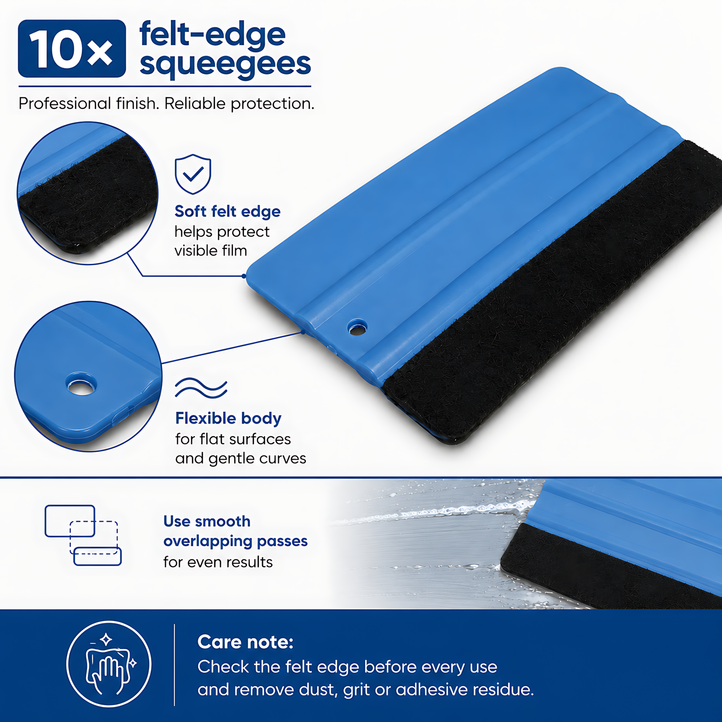 10 x Felt Edge Vinyl Wrap Squeegee 125 x 80mm for Car Decals, Window Film, Vinyl Wraps, Graphics and Stickers Applicator