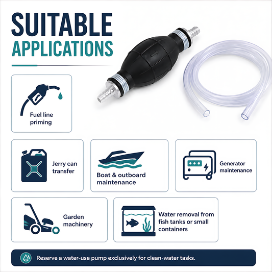 Manual Petrol and Diesel Transfer Siphon Pump with 90cm Hose, One-Way Valve - Fuel Line Priming, Vehicle and Jerry Can Transfer