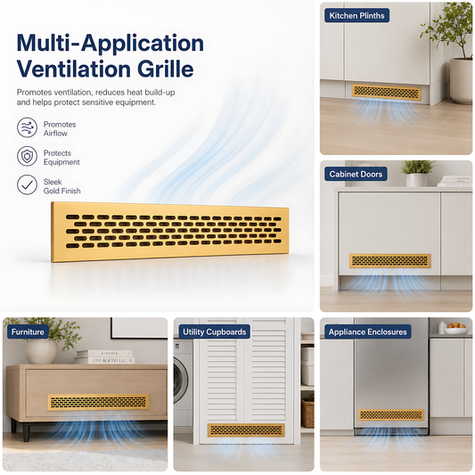 Rectangular Metal Ventilation Grille 460 x 45mm - Gold Matt Colour - Air Vent Cover, 485 x 60mm Overall, 15mm Flange