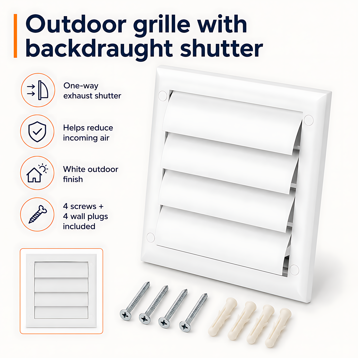 100mm Wall Vent Kit with 500mm Duct, Adjustable Grille & Backdraught Vent for Bathrooms, Kitchens, Toilets, Cloakrooms, Laundry