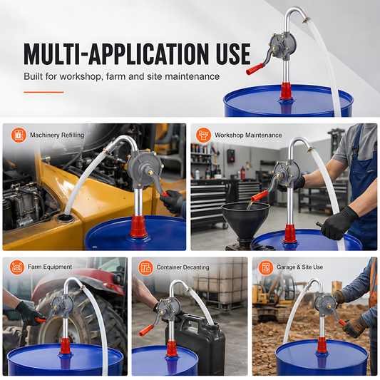 Manual Rotary Drum and Barrel Pump for Diesel, Heating Oil and Lubricants - Machinery Refilling, Workshop Maintenance, Garage Use