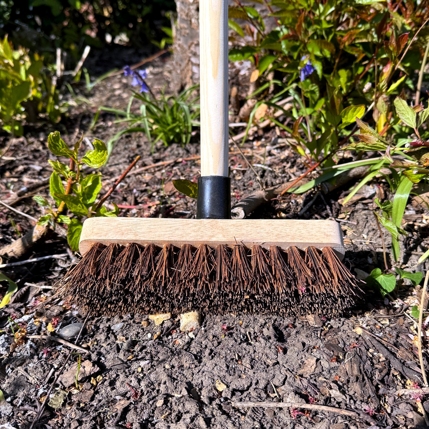 9" Deck Scrub Brush with Handle - Heavy Duty Outdoor Stiff Bassine Bristles Scrubbing Broom - Hard Brush for Decking Patio Garden