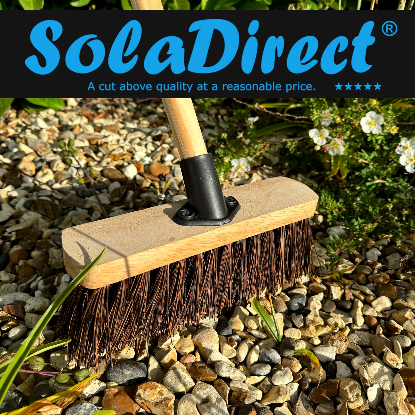 10-Inch Bassine Broom - Heavy-Duty Outdoor Sweeper with Wooden Handle - Perfect for Small Patios, Decks, and Gardens - Durable