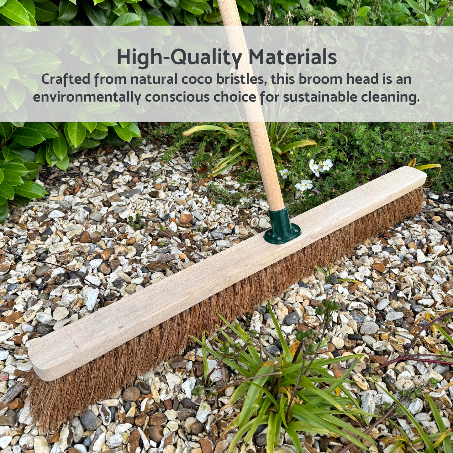 36-Inch Wide Coco Broom with Wooden Handle - Soft Bristle Indoor Sweeping Broom for Home, Kitchen, Hardwood Floors