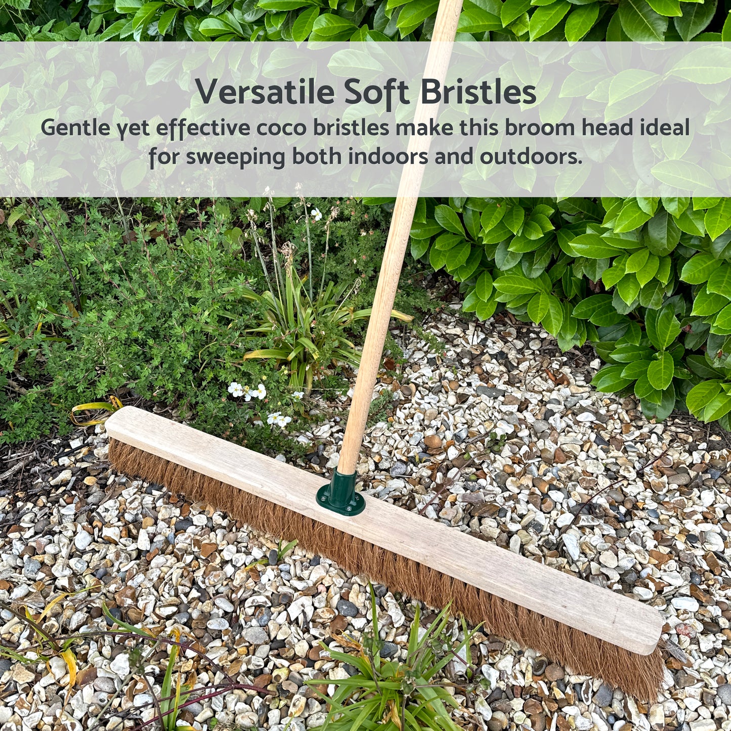 36-Inch Wide Coco Broom with Wooden Handle - Soft Bristle Indoor Sweeping Broom for Home, Kitchen, Hardwood Floors