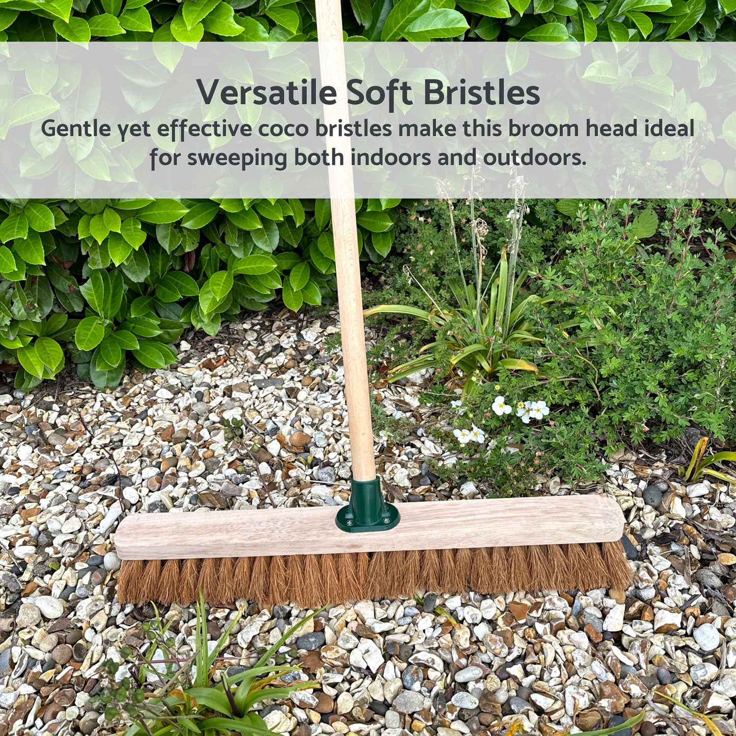 24-Inch Wide Coco Broom with Wooden Handle - Soft Bristle Indoor Sweeping Broom for Home, Kitchen, Hardwood Floors