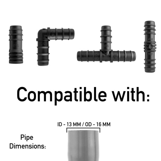 Irrigation Pipe Connectors Kit - Mixed Barb Fittings for 1/2" Hose Pipe - Elbows, Tees, Plugs, Joiners - Drip Irrigation Fittings