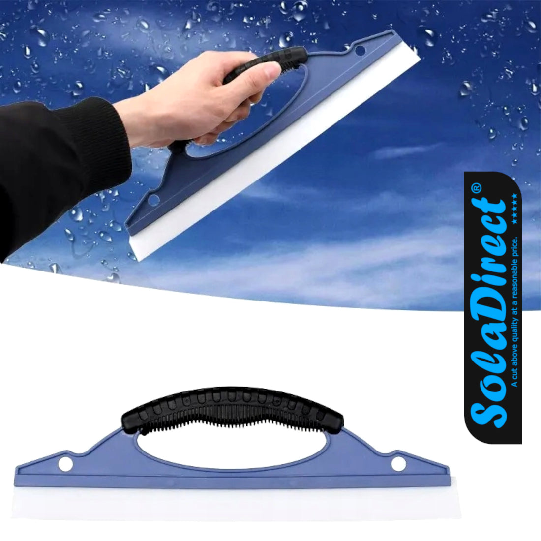 30 cm / 12" Silicone Water Squeegee, Multi-Purpose Soft Blade for Cars, Windows, Shower Doors, Glass, Tiles, Boats - Streak-Free