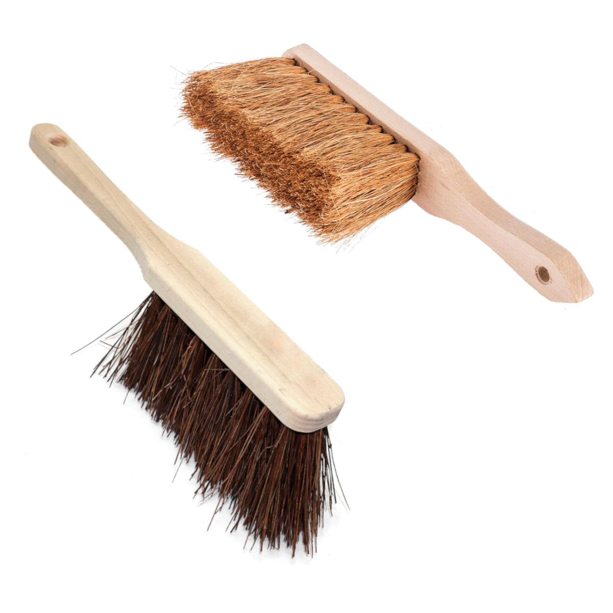 Soft Coco & Stiff Bassine Hand Brush Set - Wooden Cleaning Brushes with Natural Bristles for Indoor & Outdoor Use - Tabletop