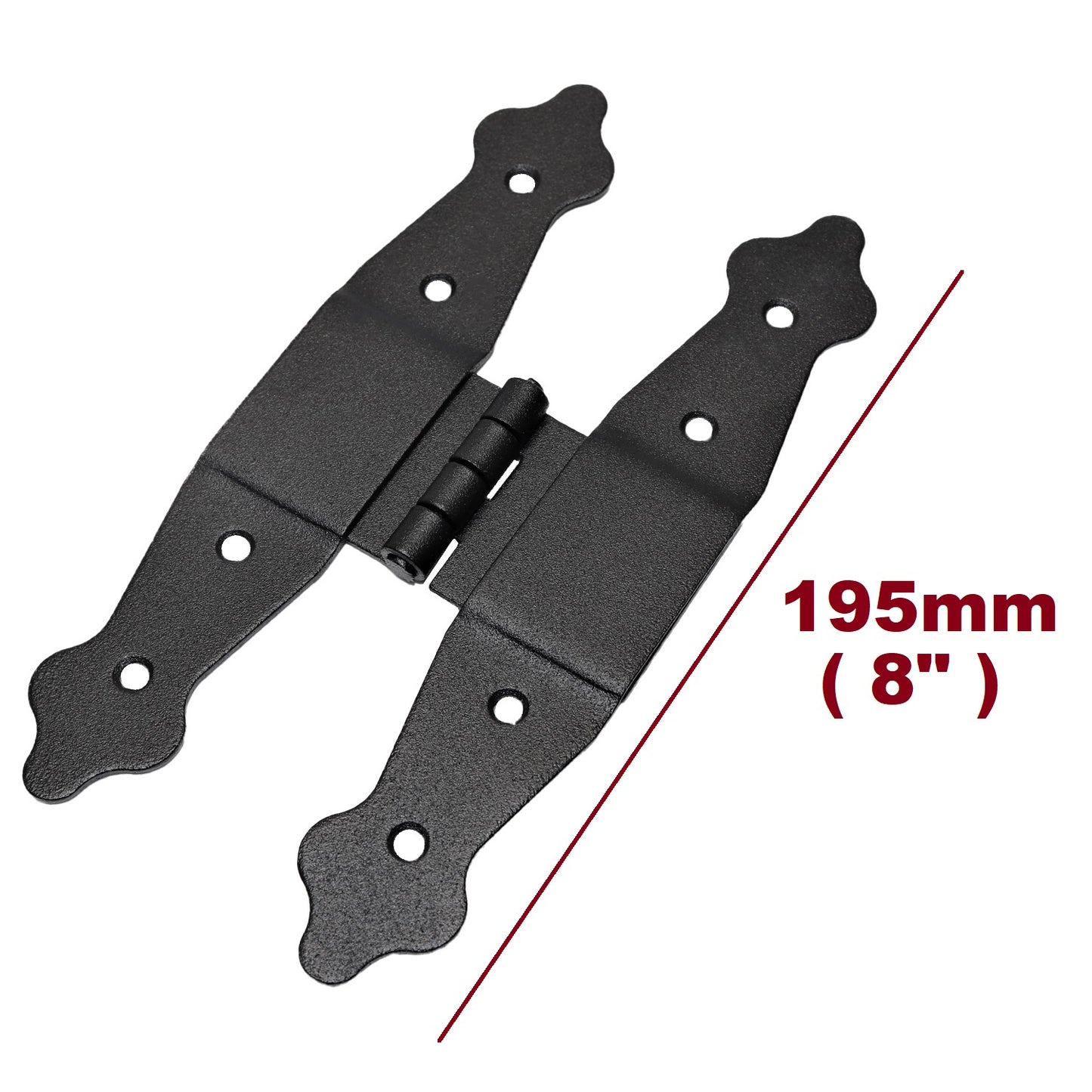 Pack of 1 x 195 mm H Type Hinge Black, Steel H-Shaped Hinges, Weather Resistant, Rust Proof Powder Coating, Strap Hinges