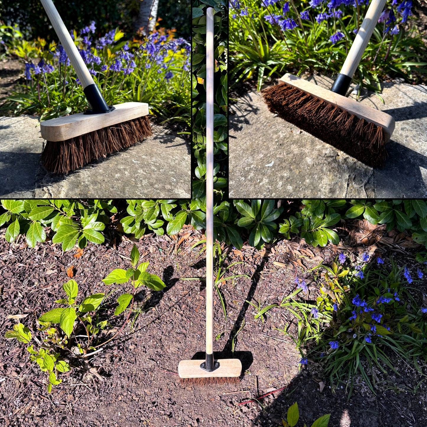 9" Deck Scrub Brush with Handle - Heavy Duty Outdoor Stiff Bassine Bristles Scrubbing Broom - Hard Brush for Decking Patio Garden