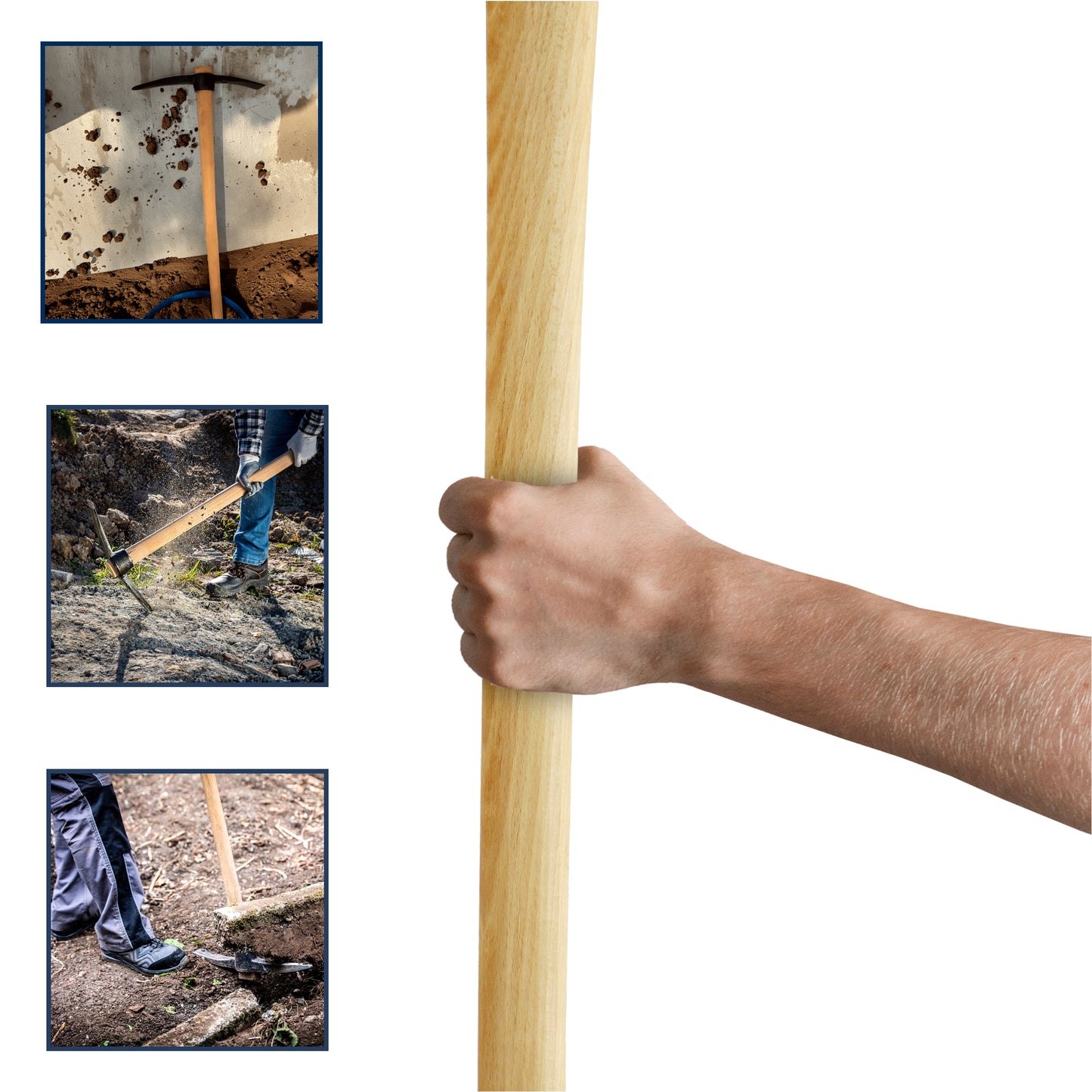 Hardwood Pickaxe Handle 90 cm / 36" - Strong Wooden Shaft for Mattock, Grubbing or Pick Axe Head - Smooth Ergonomic Grip Handle