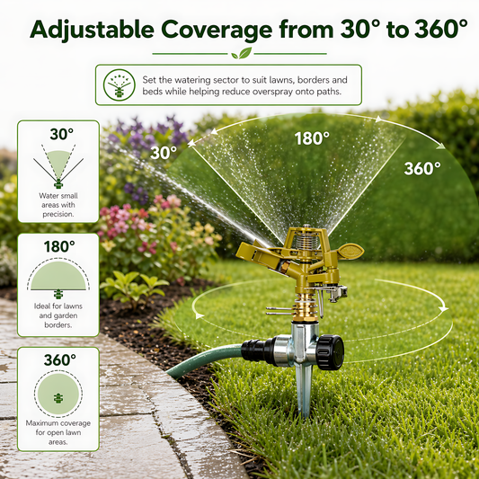 Pulsating Garden Sprinkler 360 Degree - Metal Impact Head, Adjustable Arc, Quick Connector Adaptor Compatible with Hozelock