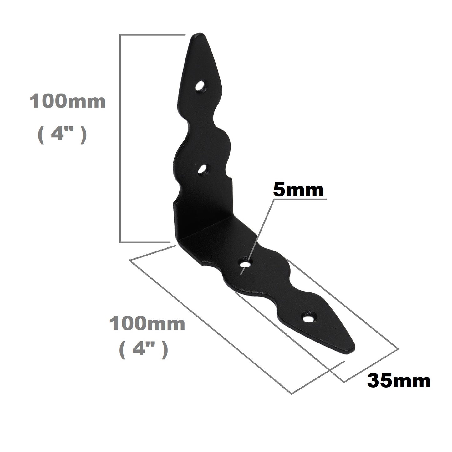Pack of 1 x Black Corner Bracket - 115 x 115 mm Steel Right Angle Braces L Shaped Metal Bracket 90 Degree Corner Braces