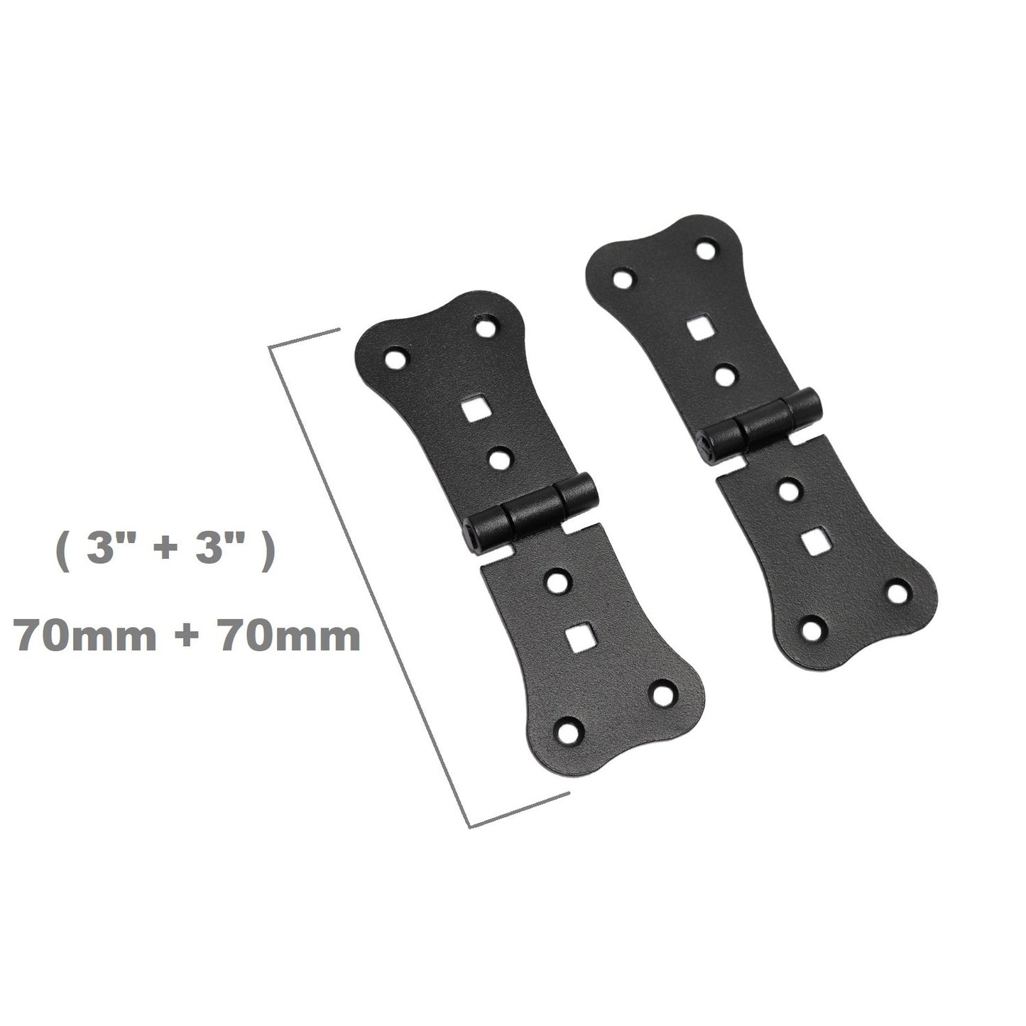 2 Pcs x 70+70 mm Backflap Hinge Black, Retro Steel Back Flap Hinges, Weather Resistant, Rust Proof Powder Coating, Strap Hinges