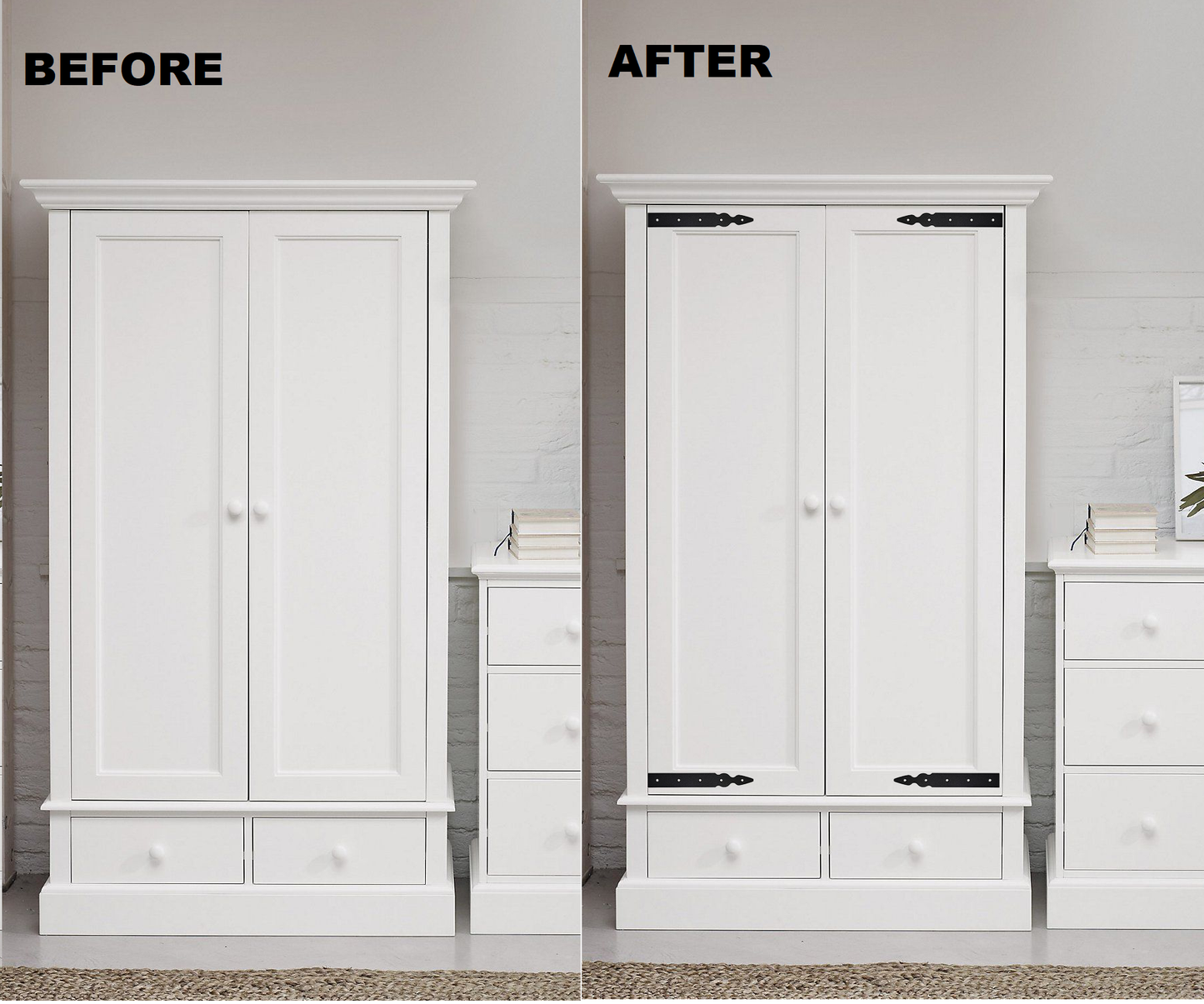 Pack of 1 x 350 mm Dummy Hinge Head, Vintage False Strap Hinge, Black Steel, Weather Resistant, Rust Proof Powder Coating