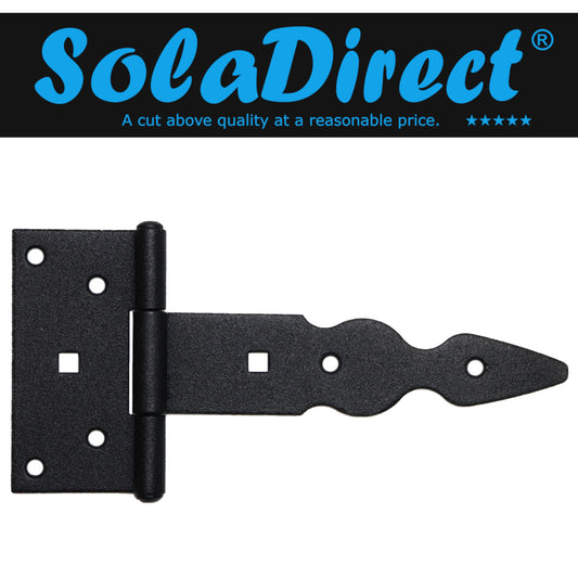 Pack of 1 x 150 mm T-Hinge Black, Steel Tee Hinges, Weather Resistant, Rust Proof Powder Coating, T Strap Hingess