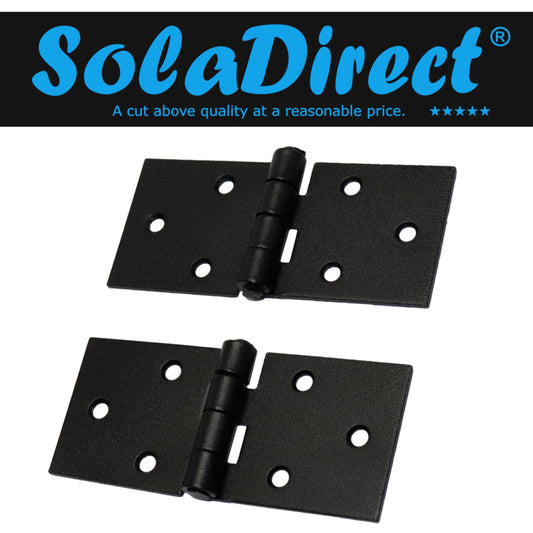 Pack of 2 x 100 Backflap Hinge Black, Steel Back Flap Hinges, Weather Resistant, Rust Proof Powder Coating, Strap Hinges
