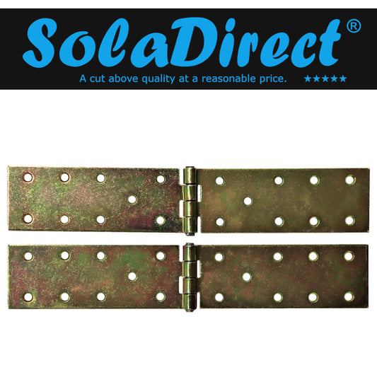 Pack of 2 x 250 mm Backflap Hinge Galvanised, Steel Back Flap Hinges, Weather Resistant, Rust Corrosion Proof, Strap Hinges