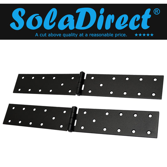 Pack of 2 x 300 Backflap Hinge Black, Steel Back Flap Hinges, Weather Resistant, Rust Proof Powder Coating, Strap Hinges