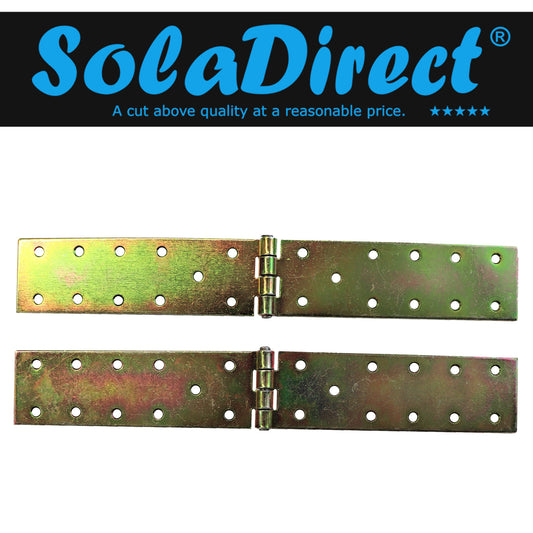 Pack of 2 x 300 mm Backflap Hinge Galvanised, Steel Back Flap Hinges, Weather Resistant, Rust Corrosion Proof, Strap Hinges