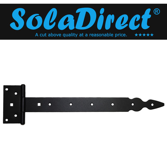 Pack of 10 x 350 mm T-Hinge Black, Steel Tee Hinges, Weather Resistant, Rust Proof Powder Coating, T Strap Hinges