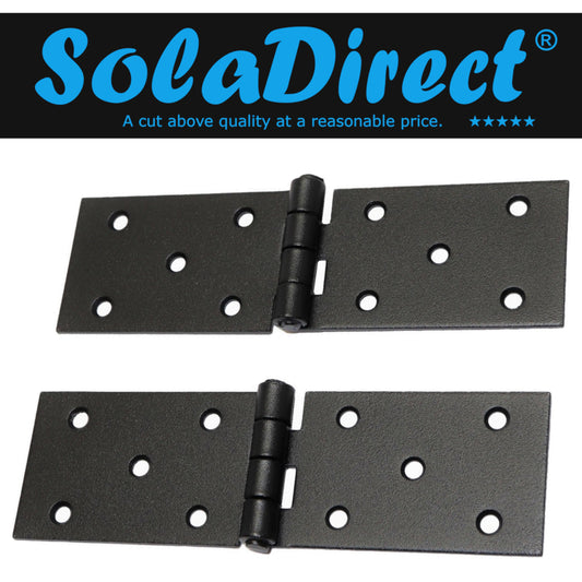 Pack of 2 x 150 Backflap Hinge Black, Steel Back Flap Hinges, Weather Resistant, Rust Proof Powder Coating, Strap Hinges
